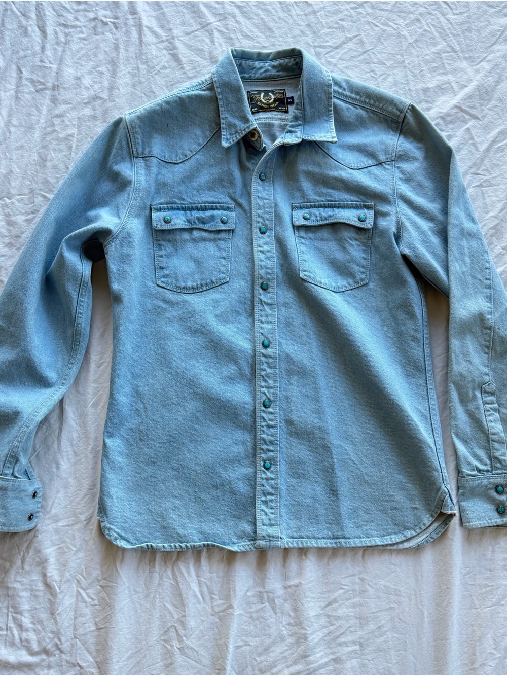 Freenote Cloth Modern Western - Bleached Denim w/ Turquoise Buttons - Size Med